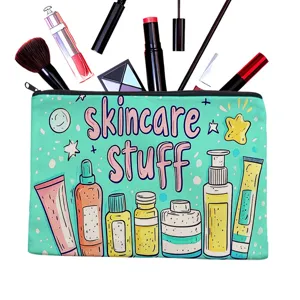 Χαριτωμένο νεσεσέρ μακιγιάζ PU με τύπωμα Skincare Stuff, φορητή τσάντα ταξιδιού.