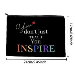Teacher theme cosmetic bag travel portable zipper pouch with inspirational quote design