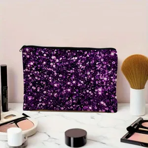 Purple glitter makeup bag portable cosmetic storage pouch for travel daily use makeup tools