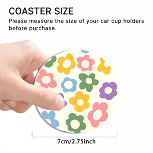 Sottobicchiere per auto rotondo in silicone con motivo floreale retro colorato, antiscivolo 7cm.