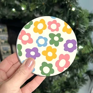Sottobicchiere rotondo in silicone con motivo floreale retrò, tappetino antiscivolo resistente.