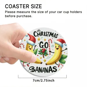 Christmas banana car coaster detail view, 7cm silicone anti-slip cup holder mat insert.
