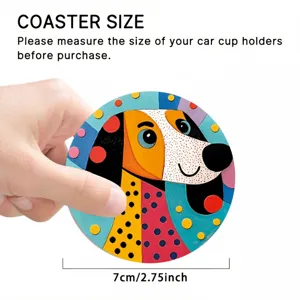 Colorful silicone car cup coaster with cute dog pop art design, 7cm anti-slip drink mat holder.