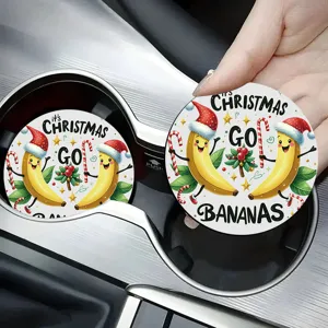 Christmas Silicone Car Cup Holder Coaster Non-Slip Heat Insulated Round Mat Cartoon Pattern Auto Interior Accessories Decorative Drink Coaster