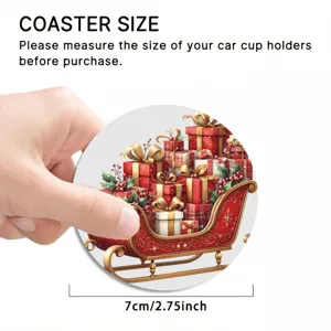Christmas ceramic car cup coaster with festive red and green sleigh gift pattern details.
