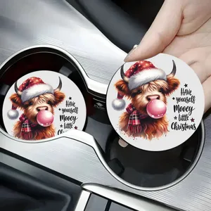 Christmas highland cow car coaster silicone cup holder mat anti-slip cute festive decor