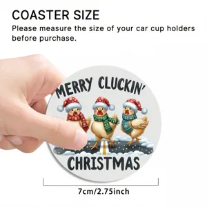 Round car cup holder coaster, cute Christmas chick design silicone mat, 7cm diameter.