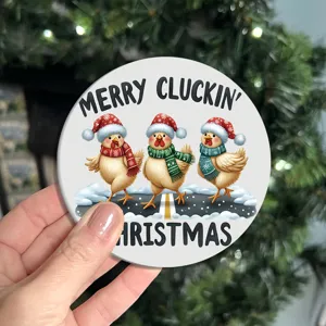 Round silicone car cup holder coaster with cute Christmas chicken design for table decoration.