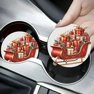 Christmas car coaster absorbent ceramic cup holder mat holiday festive gift sleigh design