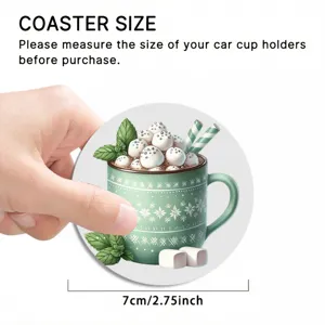 Christmas car cup coaster ceramic absorbent round cute holiday mug pattern 7cm 2.75inch