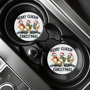 Cute Christmas car cup coasters set, non-slip silicone drink holder inserts for auto.