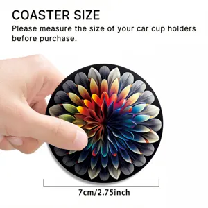 Detailed view of a colorful mandala silicone car coaster, 7cm size, ideal for cup holders.