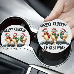 Christmas car cup holder coaster silicone round non-slip insert mat festive holiday decor.