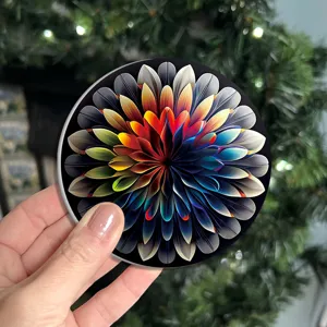 Detailed shot of colorful mandala silicone coaster, anti-scald and heat insulation.