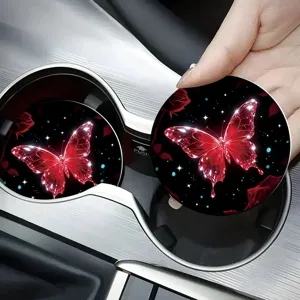 Car cup coasters silicone non-slip cute butterfly patterned auto interior accessories drink holder