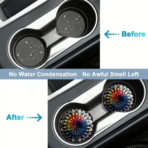 Colorful mandala silicone car cup holder coasters, waterproof anti-slip car interior accessories.