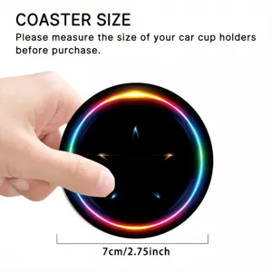 Car cup holder coaster with glowing star pattern, 7cm diameter silicone anti-slip mat.