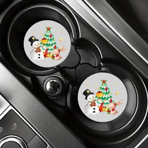 Christmas silicone car cup coaster, round anti-slip heat insulation mat for auto interior.