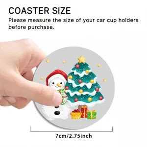 Christmas snowman car coaster 7cm round anti-slip silicone cup holder mat for auto interior