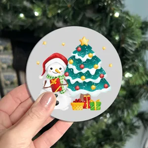Closeup detail view of the cute Christmas snowman silicone car cup coaster in use.