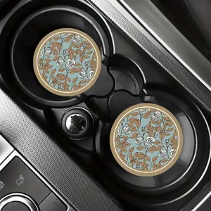 Silicone car cup coaster vintage floral anti-slip drink mat for automotive interior