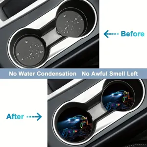 Car cup holder coasters with cool race car design, anti-slip and waterproof silicone material.