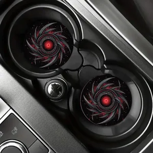 Car cup holders mats red black sci fi swirl design non slip silicone drink coasters set.