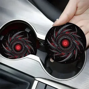Car cup coasters anti-slip mat black red sci-fi vortex design auto interior accessories