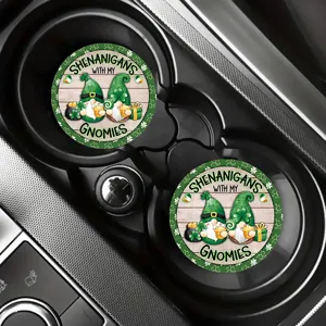 St Patrick Day car cup coaster silicone non slip drink mat cute gnome design drink coaster