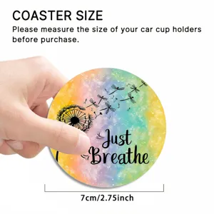 Sous-verre de voiture en silicone rond avec impression de pissenlit aquarelle, tapis antidérapant 7cm