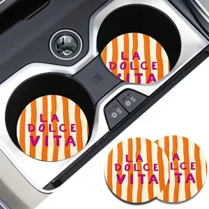 Sottobicchieri per auto rotondi in silicone con strisce arancioni e scritta dolce vita antiscivolo