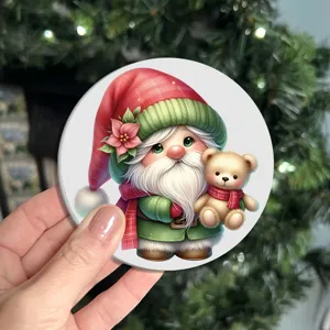 Christmas ceramic mug coaster, cute festive gnome pattern coffee cup mat for holiday decor.