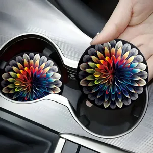 Retro Mandala Wolf Pattern Silicone Car Coasters Anti-Slip Heat Insulated Cup Mats For Car Interior Cup Holder Universal Coffee Coasters
