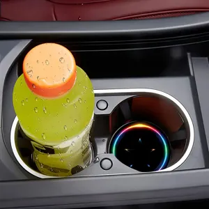 Car LED cup holder coaster with glowing star design, anti-slip silicone interior auto mat.