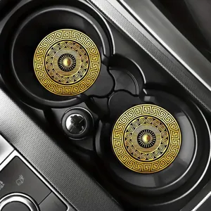 Silicone car cup coaster set, black and gold retro mandala pattern anti-slip pad for auto.