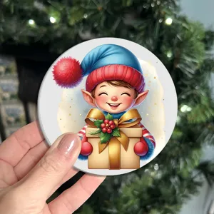 Christmas ceramic mug coaster holiday themed cute elf pattern table protector round cup mat