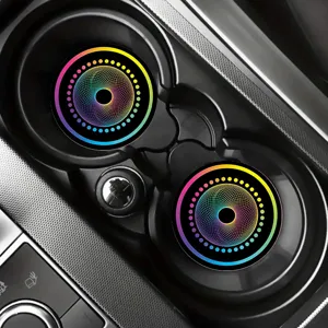 Car cup holders coasters anti-slip silicone glowing abstract colorful pattern mats pair