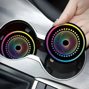 Colorful geometric car cup coaster, silicone anti-slip car interior accessory holder.