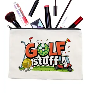 Trousse de maquillage en toile avec motif de golf mignon et fermeture éclair pour le voyage.