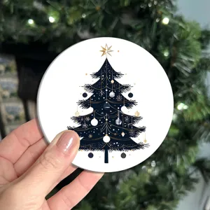 Christmas tree printed car coaster anti-slip cup mat automotive interior decorative accessory