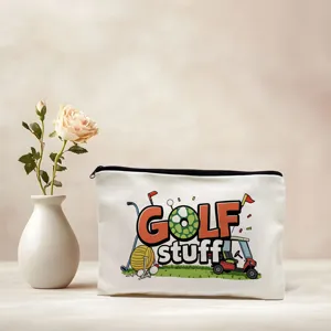 Trousse de maquillage portable en toile avec imprimé golf, idéale pour le rangement quotidien.
