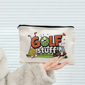 Trousse à Maquillage Portable en Toile Organisateur de Cosmétiques Imprimé Voyage Golf Football Design Trousse de Toilette pour Femmes Cadeau Professeurs