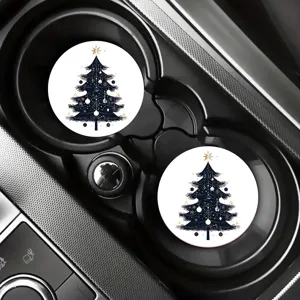 Christmas tree car cup holder coaster set, non-slip interior decor accessory for vehicle cup slots.