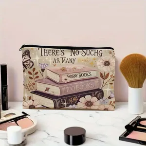 Trousse de maquillage en toile imprimé livres rétro pochette portable pour voyage quotidien