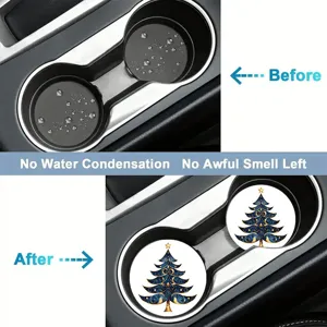 Car cup coaster absorbent ceramic anti slip mat Christmas tree pattern detail view pad