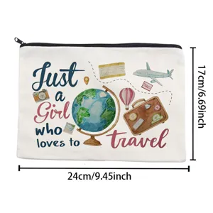 Trousse de toilette en toile motif voyage pochette de maquillage zippée 24x17cm.