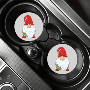 Car cup coasters cute gnome print anti-slip vehicle drink holder mats interior decor 2pcs