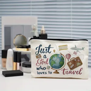 Trousse de maquillage en toile de voyage pour femme, pochette zippée portable avec imprimés.
