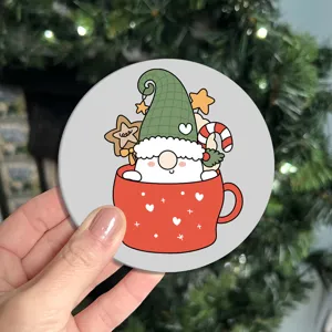 Christmas gnome car coaster cute cartoon cup mat anti slip interior automotive accessory