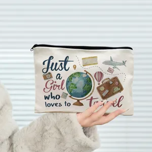 Trousse de maquillage en toile imprimé voyage pochette cosmétique zippée portable femme